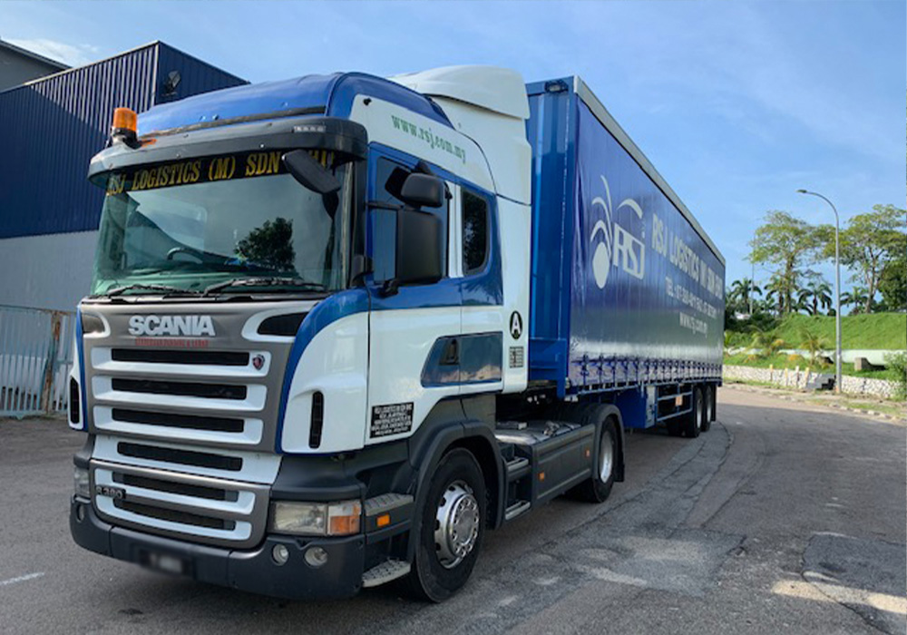 RSJ Logistics Scania prime mover with a 41 feet air-ride curtain sider trailer